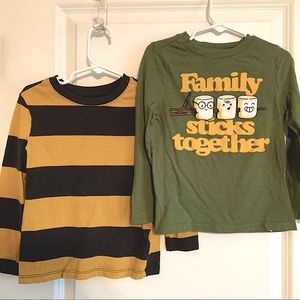 (2 for 1) Marshmallow Family Sticks Together & Stripe Yellow/Gray Shirt.